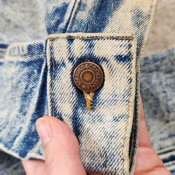 LEVIS 80s acid stone washed denim trucker jacket red tab made in USA XL - Picture 11 of 13